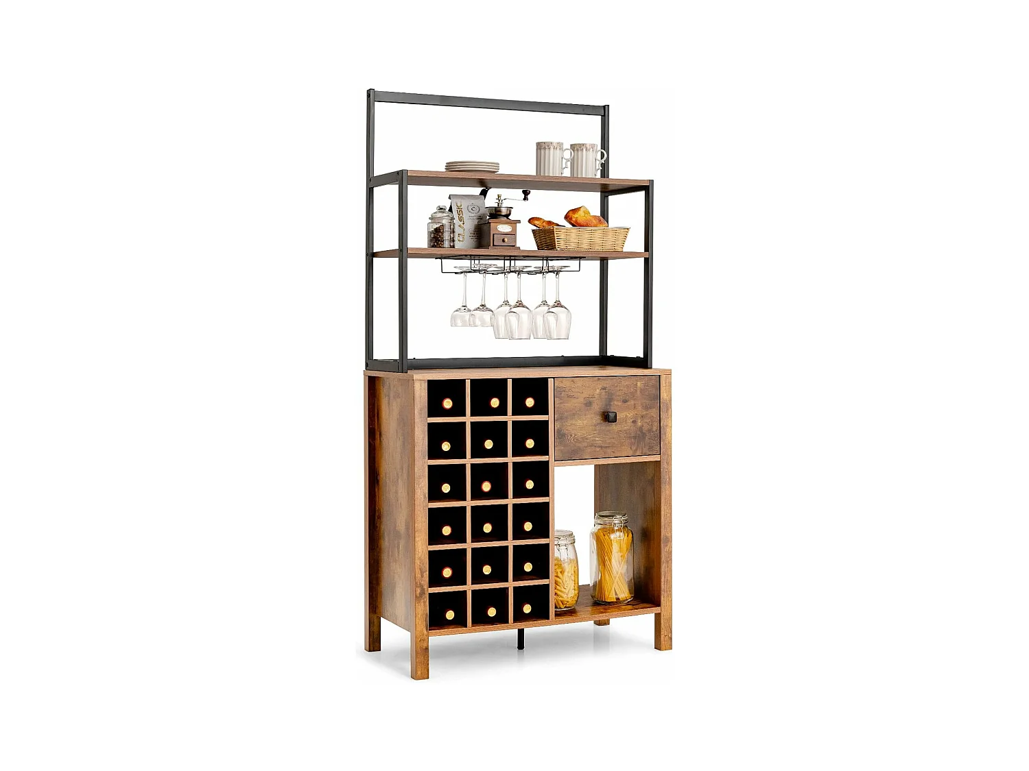Casier à vin industriel pour 18 bouteilles, avec 4 étagères de rangement, 40 x 74 x 160 cm