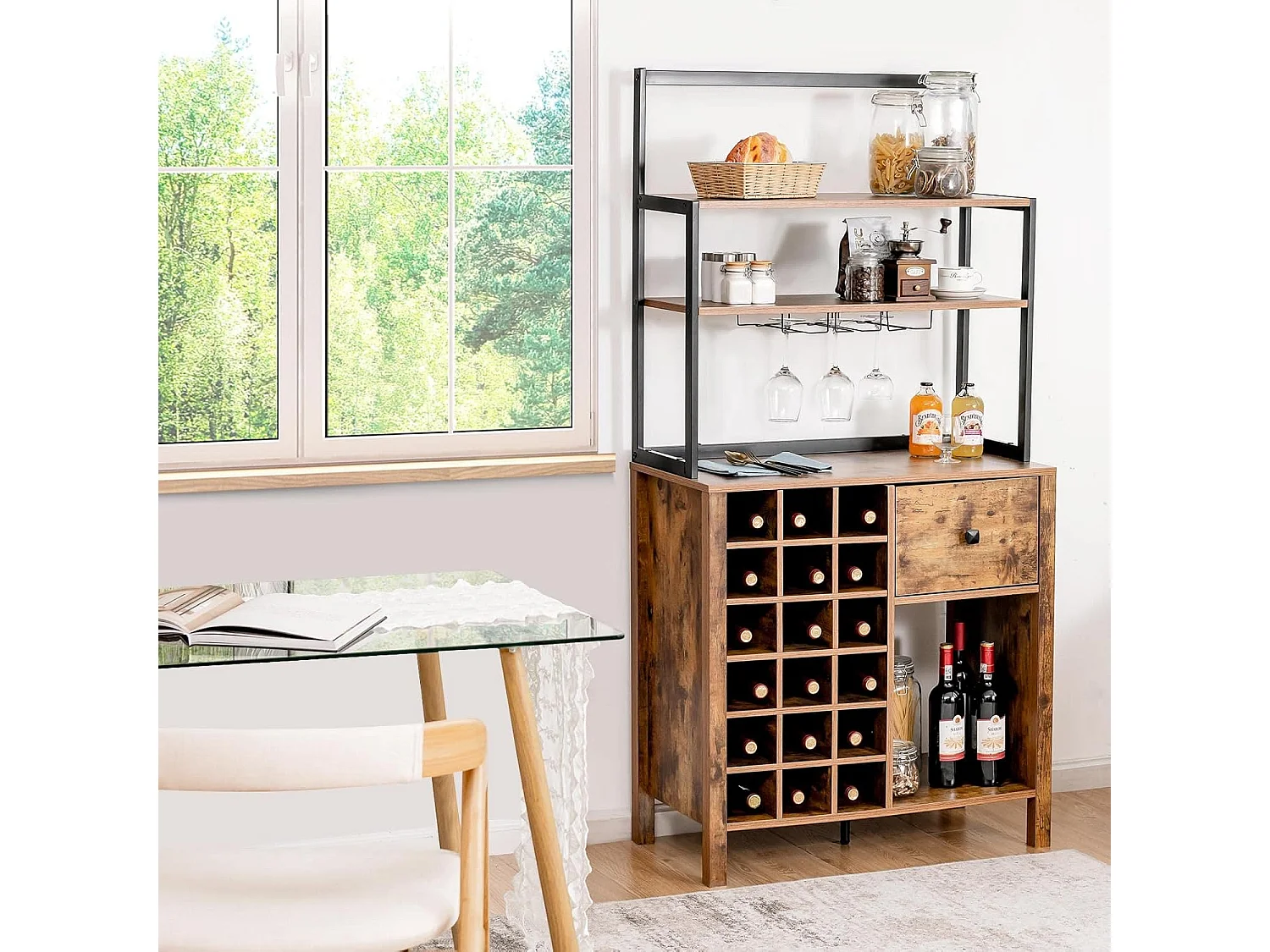 Casier à vin industriel pour 18 bouteilles, avec 4 étagères de rangement, 40 x 74 x 160 cm