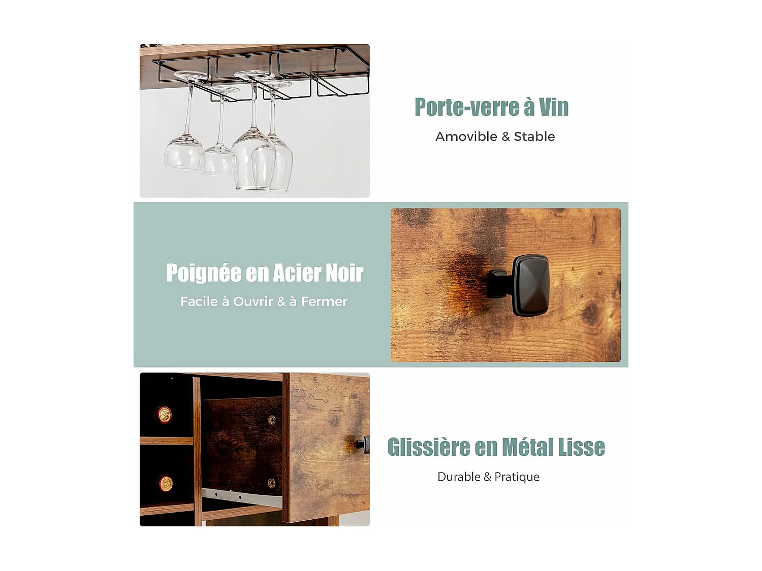 Casier à vin industriel pour 18 bouteilles, avec 4 étagères de rangement, 40 x 74 x 160 cm