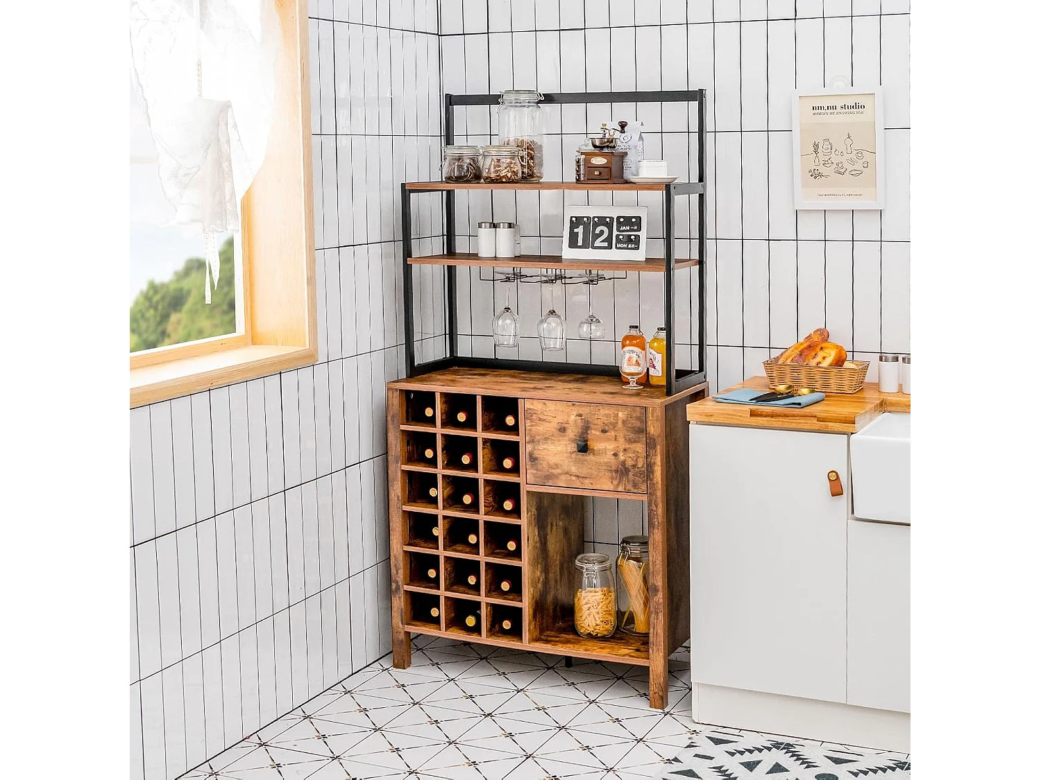 Casier à vin industriel pour 18 bouteilles, avec 4 étagères de rangement, 40 x 74 x 160 cm