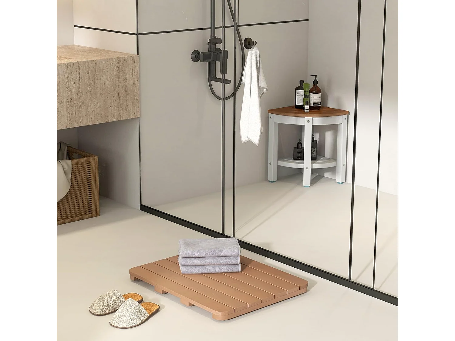 Caillebotis de douche, en hips anti-moisissures et antidérapant,  (48 x 60 cm, marron)