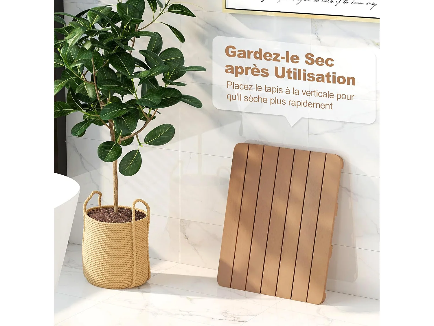 Caillebotis de douche, en hips anti-moisissures et antidérapant,  (48 x 60 cm, marron)