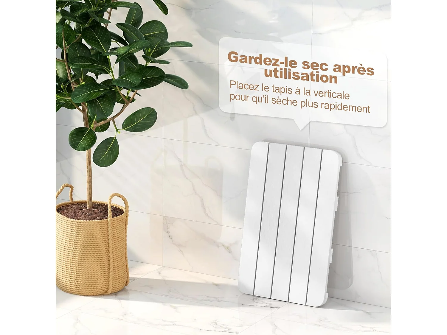 Caillebotis de douche, en hips anti-moisissures et antidérapant,  (34 x 55 cm, blanc)