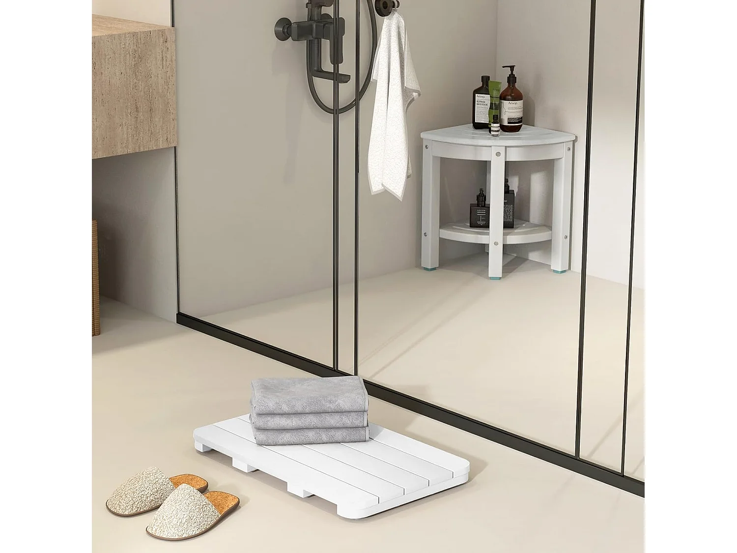 Caillebotis de douche, en hips anti-moisissures et antidérapant,  (34 x 55 cm, blanc)