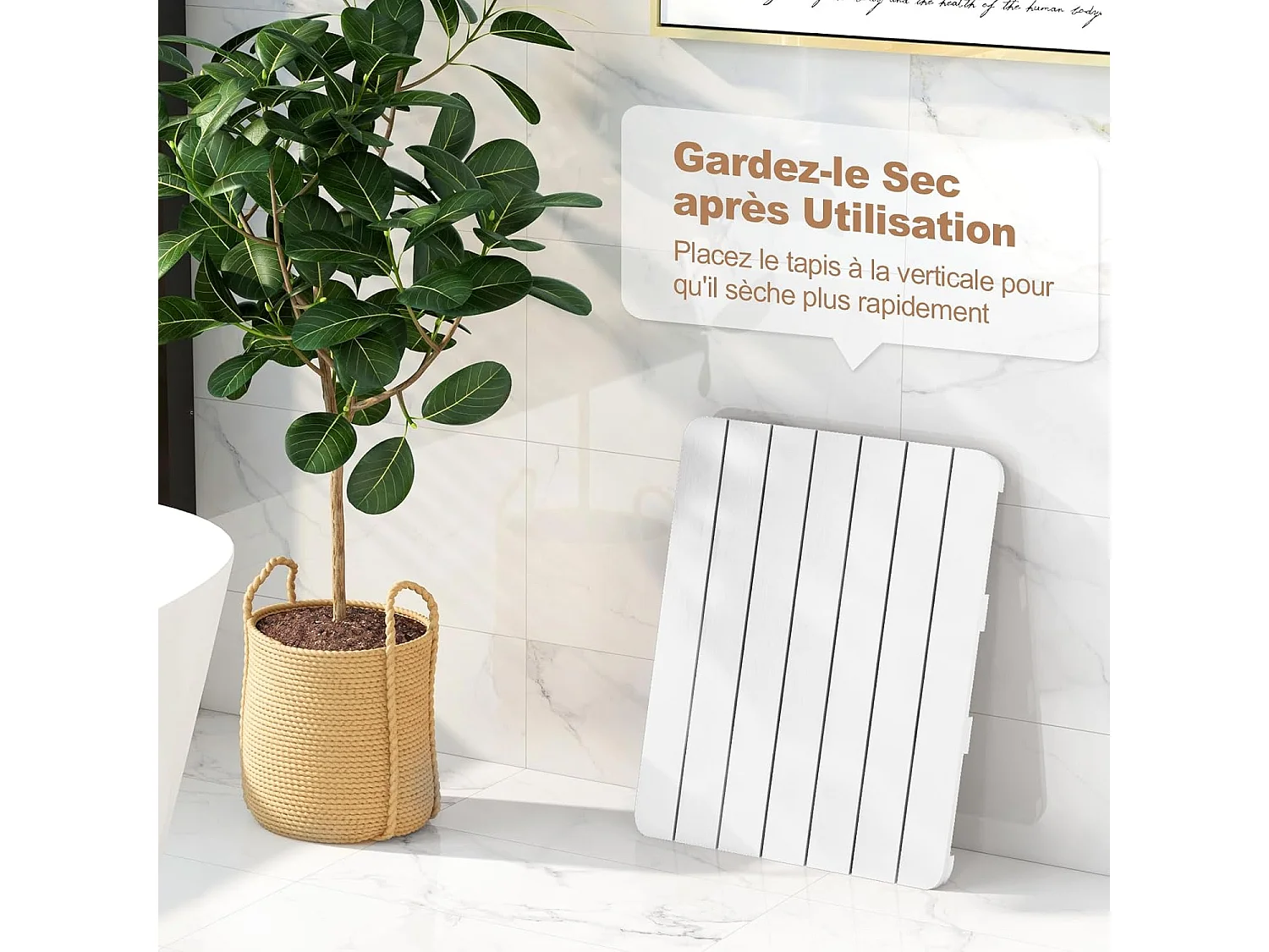 Caillebotis de Douche, Tapis de Bain en HIPS Anti-moisissures et Antidérapant, pour Douche, Baignoire, Bord de Piscine, Patio, Intérieur ou Extérieur (34 x 55 cm, Blanc)