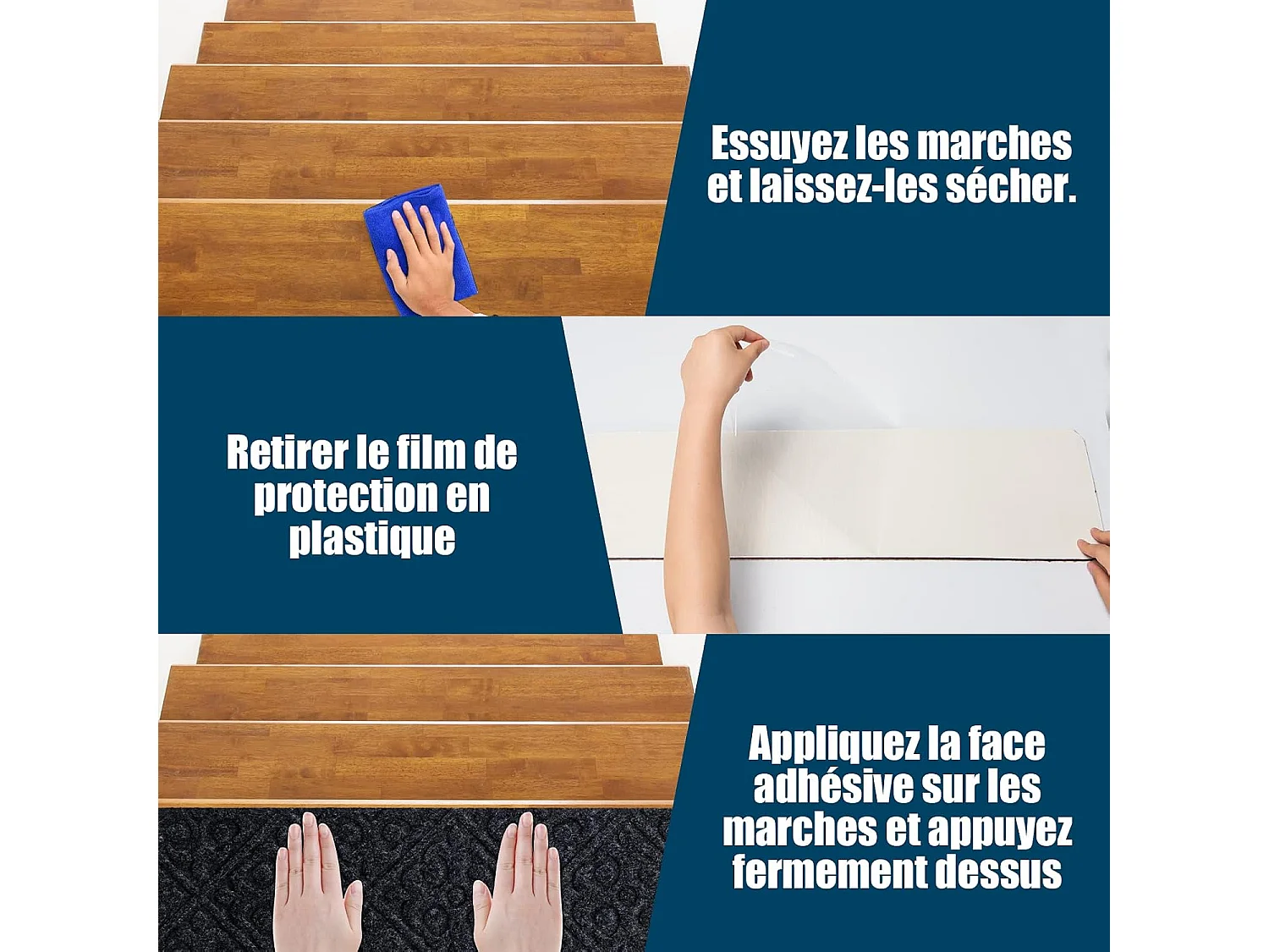 Lot de 15 marchettes d'escalier antidérapant 20 x 76 cm, sécurité pour enfants (gris)