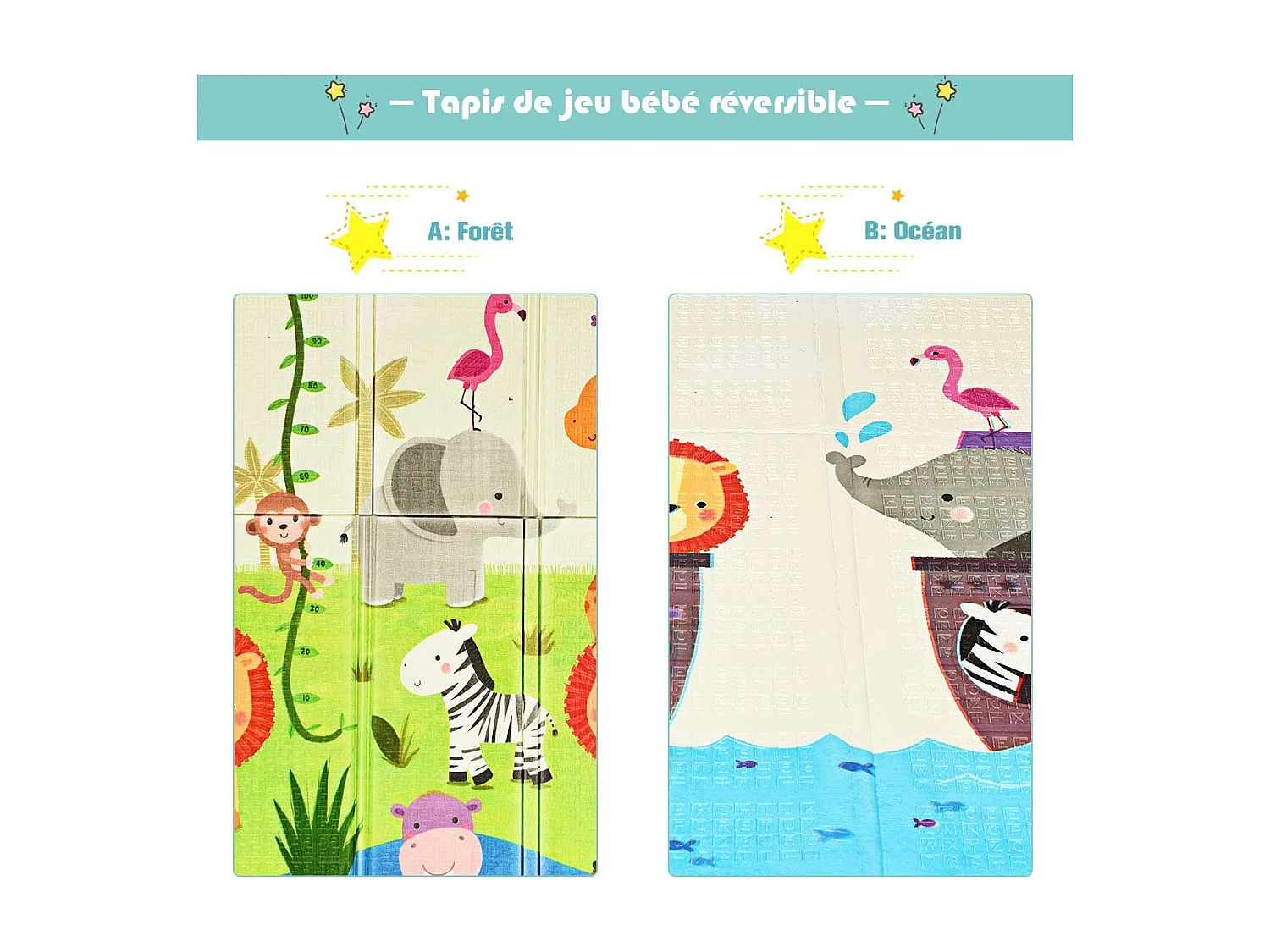 Tapis de jeu pour bébé pliable 200x180x1,4cm avec image licorne en mousse xpe non toxique