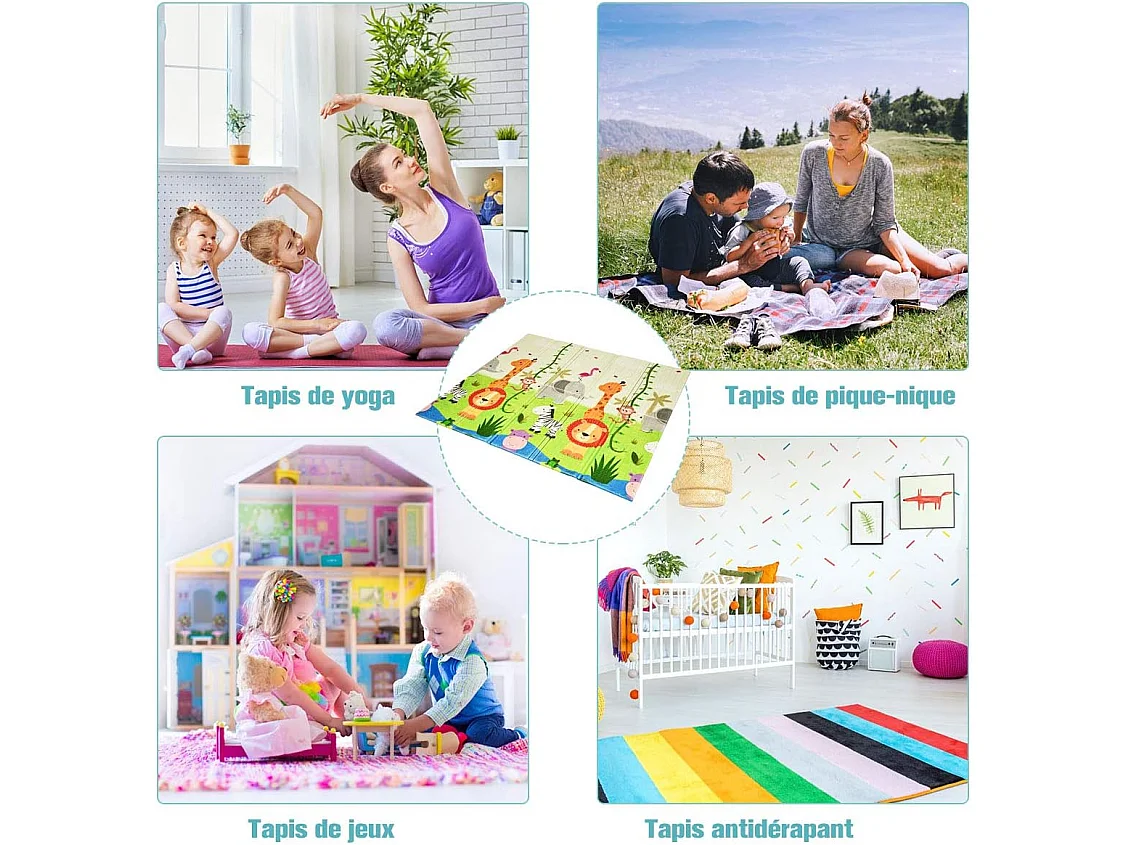 Tapis de jeu pour bébé pliable 200x180x1,4cm avec image licorne en mousse xpe non toxique