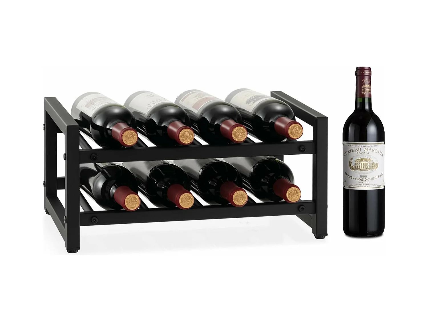 Étagère à vin à 2 niveaux pour 8 bouteilles, surface antirouille, casier à vin, noir