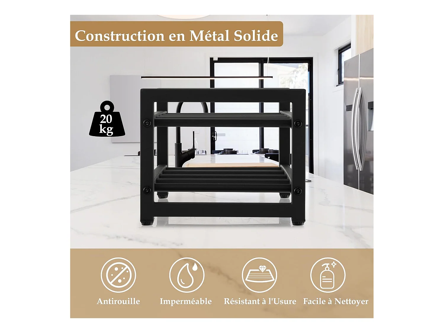 Étagère à vin à 2 niveaux pour 8 bouteilles, surface antirouille, casier à vin, noir