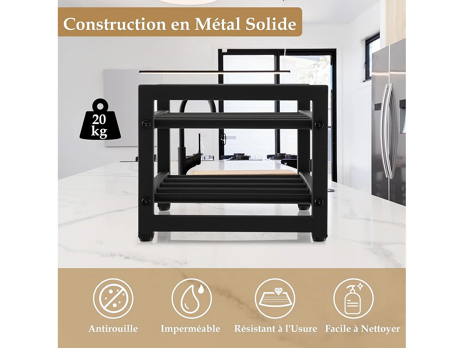 Étagère à vin à 2 niveaux pour 8 bouteilles, surface antirouille, casier à vin, noir