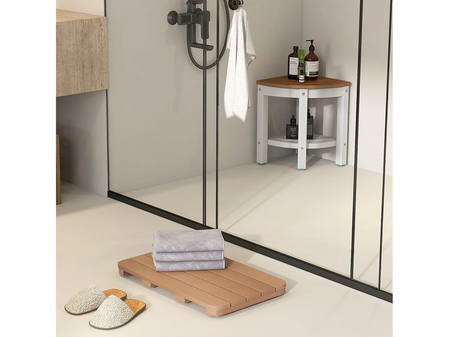 Caillebotis de douche, en hips anti-moisissures et antidérapant,  (34 x 55 cm, marron)