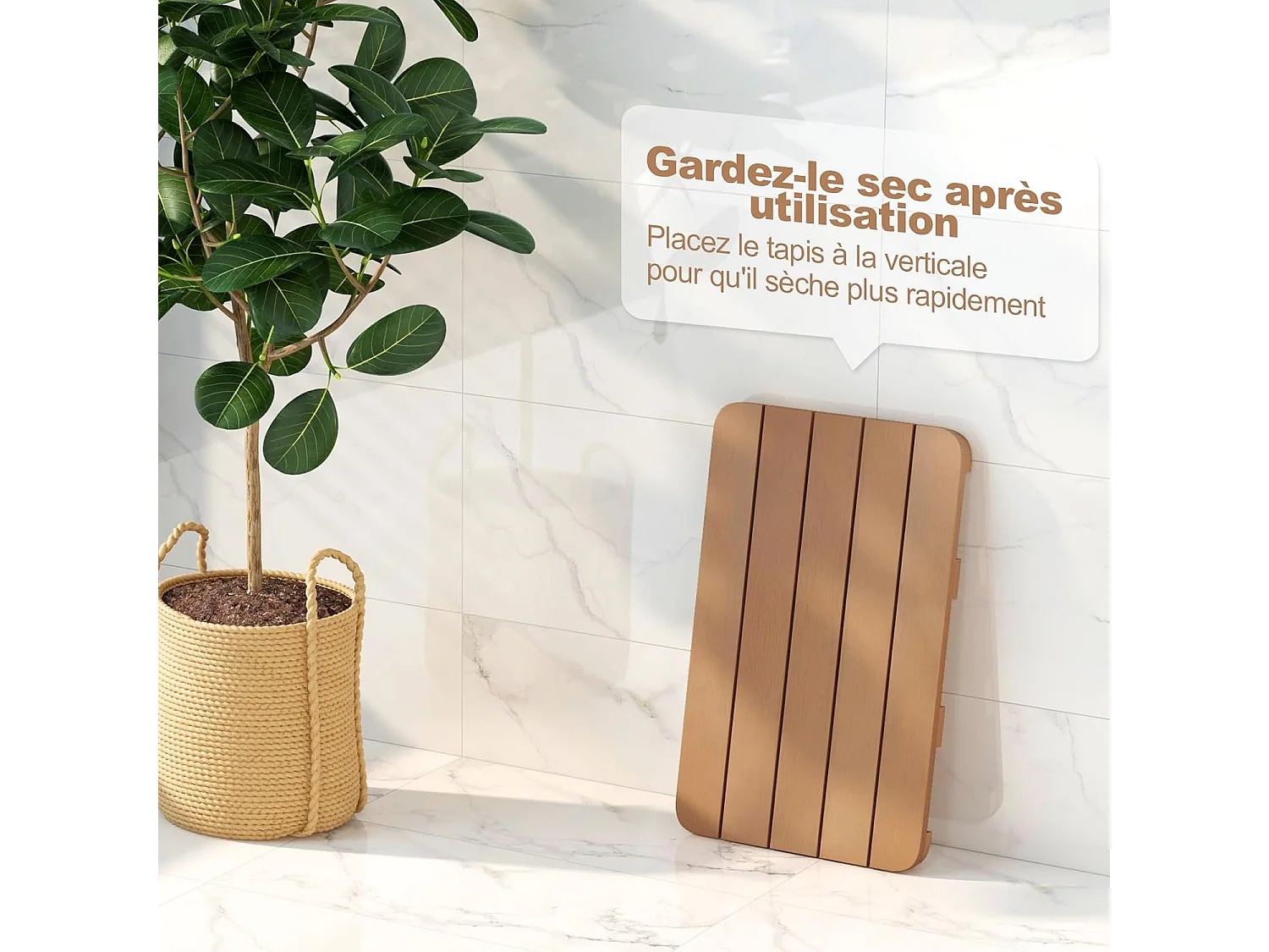 Caillebotis de douche, en hips anti-moisissures et antidérapant,  (34 x 55 cm, marron)