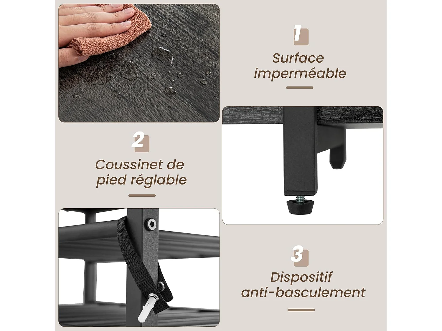 Bar à vin industriel, étagère à vin 21 bouteilles, prises de courant, 2 ports usb, gris