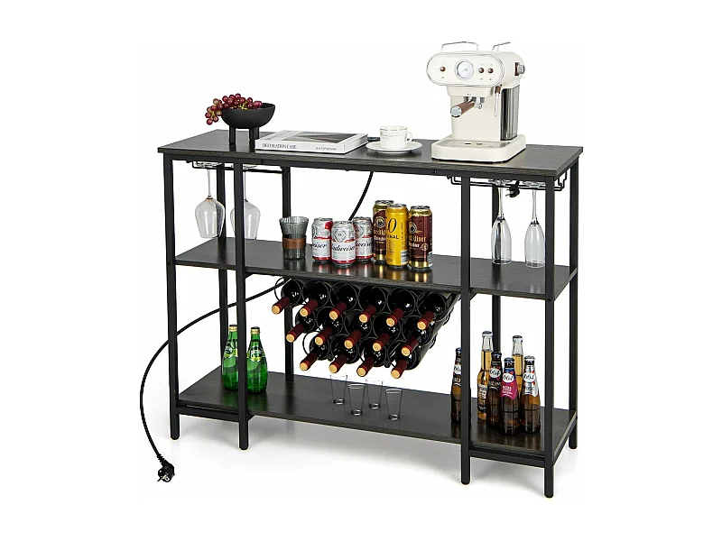 Étagère à vin 15 bouteilles, étagères de rangement, prises de courant, 2 ports usb (gris)