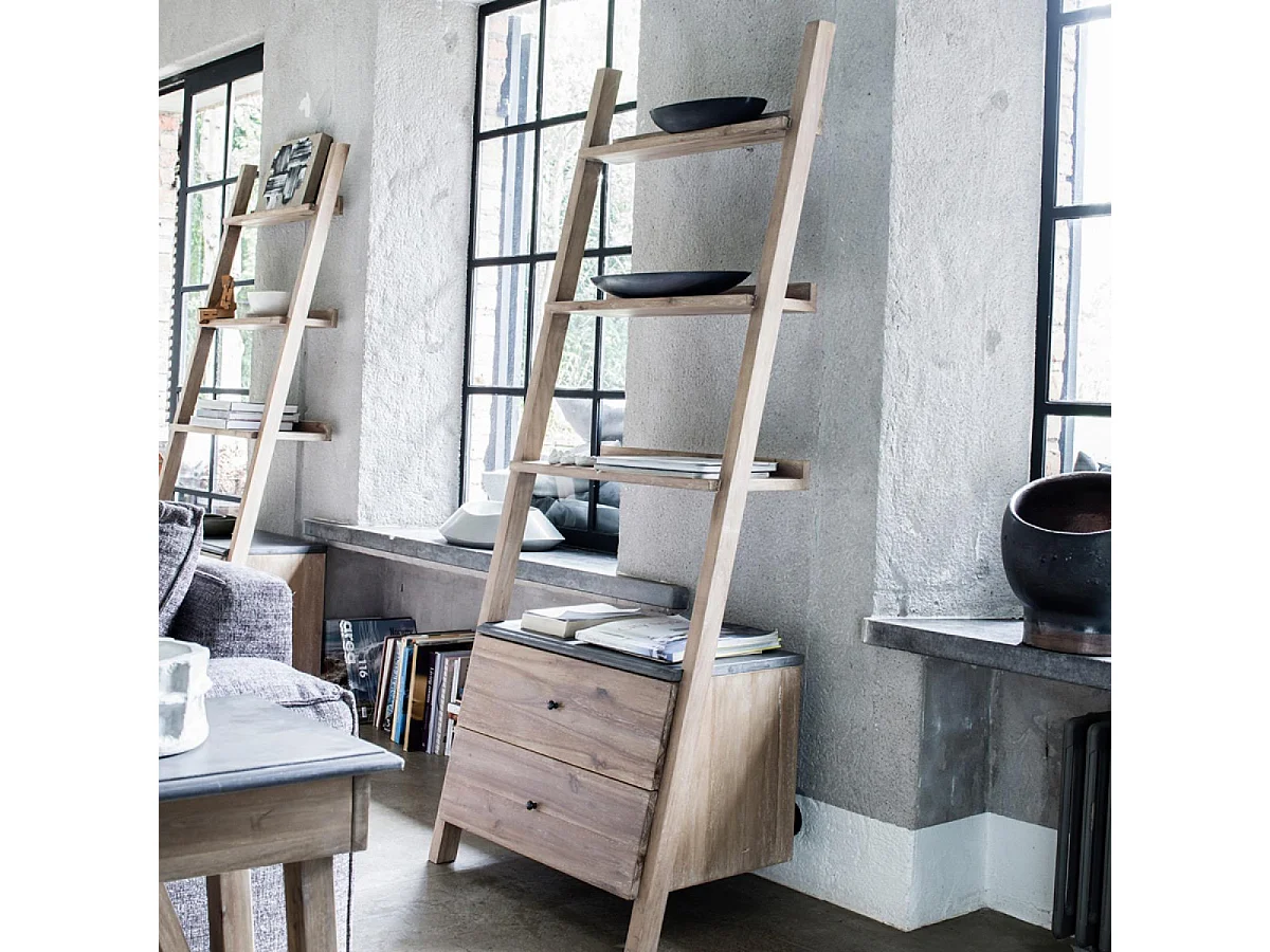 Bibliothèque étagère échelle Bois Gris - Horizon Interior's