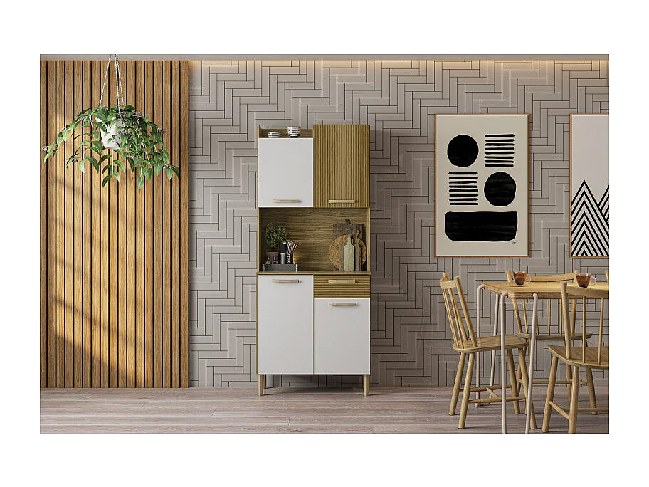 Buffet de Cuisine 4 Portes 1 Tiroir Chêne et Blanc L 73.6 H 175.7 P 36.3 cm