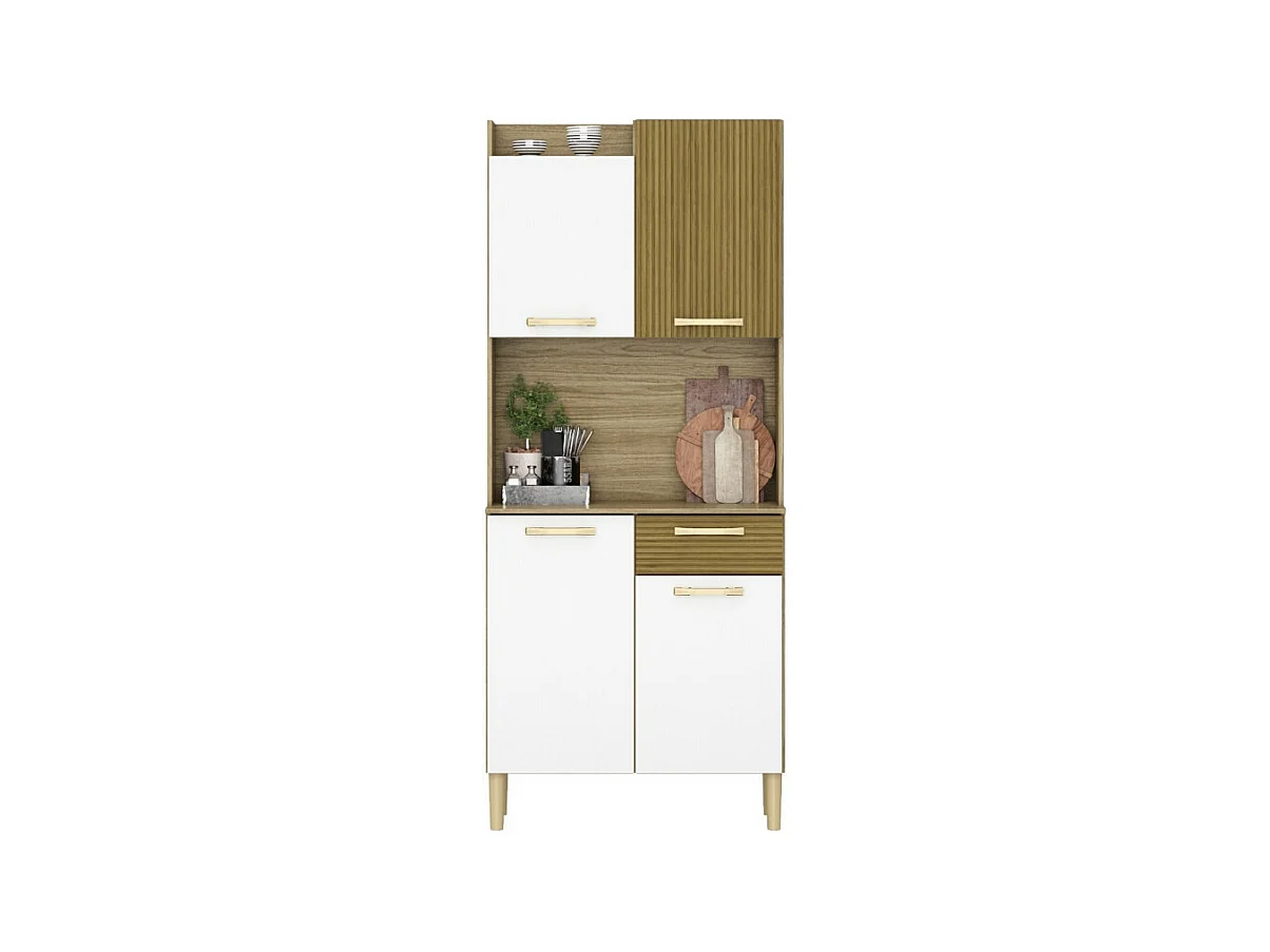 Buffet de Cuisine 4 Portes 1 Tiroir Chêne et Blanc L 73.6 H 175.7 P 36.3 cm