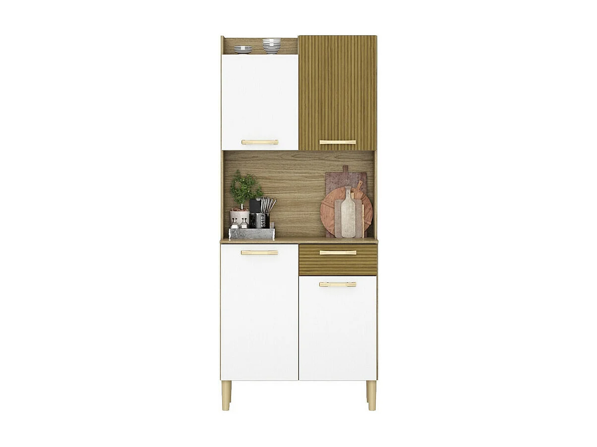 Buffet de Cuisine 4 Portes 1 Tiroir Chêne et Blanc L 73.6 H 175.7 P 36.3 cm