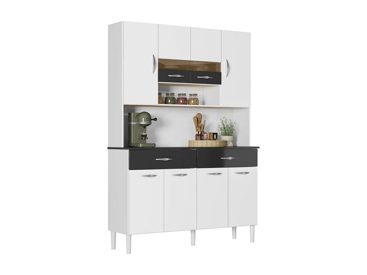 Buffet 8 Portes 2 Tiroirs 9 Niches Blanc et Noir Vogue L 122.5 H 176 P 36.3 cm