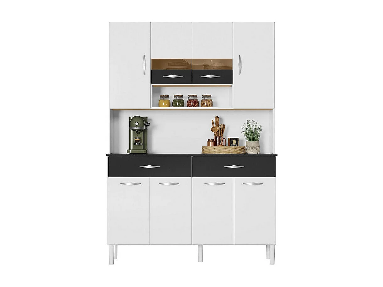 Buffet 8 Portes 2 Tiroirs 9 Niches Blanc et Noir Vogue L 122.5 H 176 P 36.3 cm