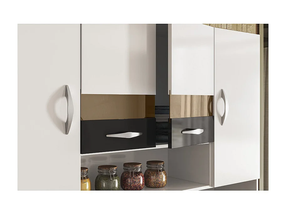 Buffet 8 Portes 2 Tiroirs 9 Niches Blanc et Noir Vogue L 122.5 H 176 P 36.3 cm