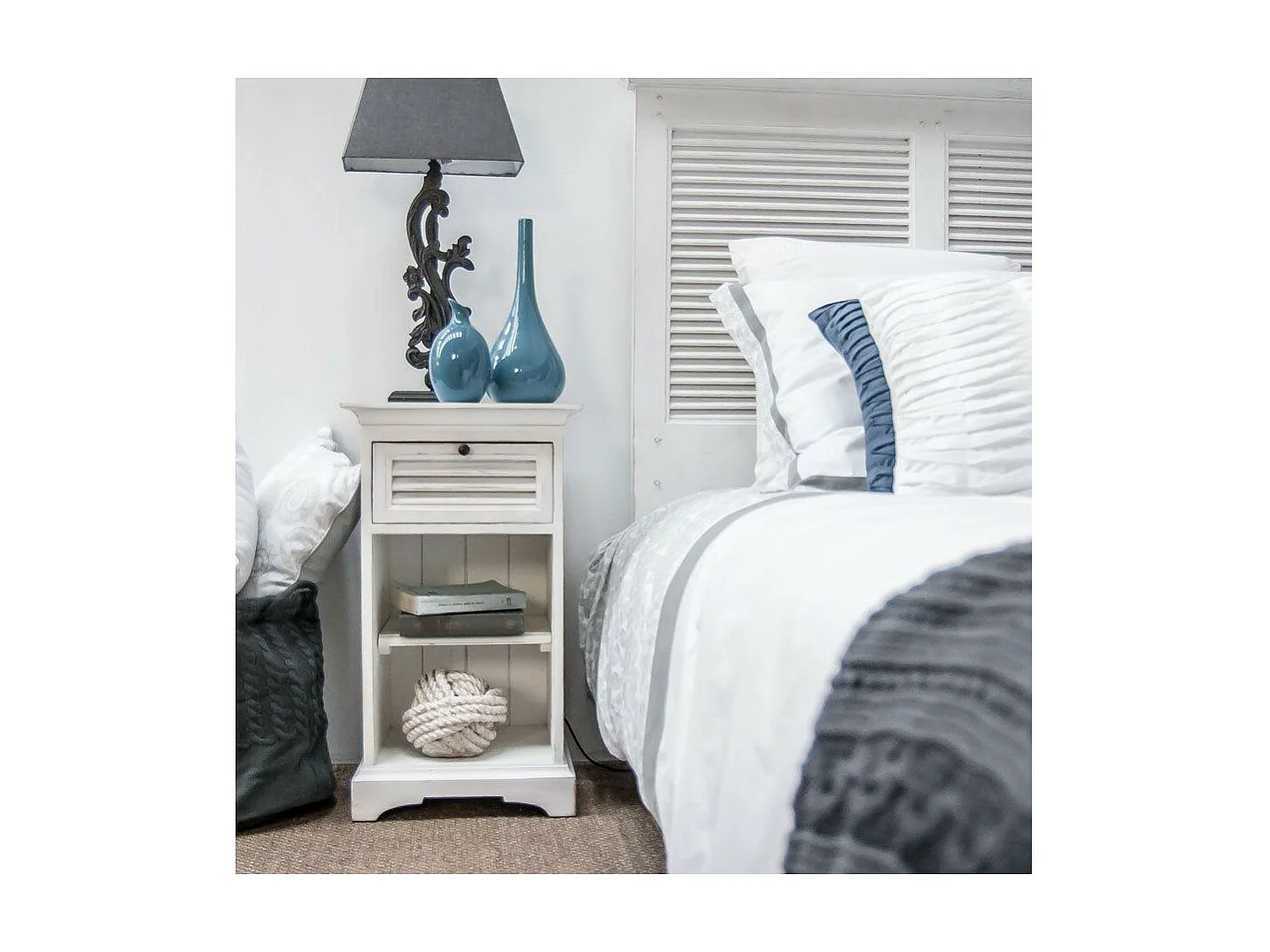 Table de chevet 1 tiroir Bois Blanc - Vénitiennes Interior's