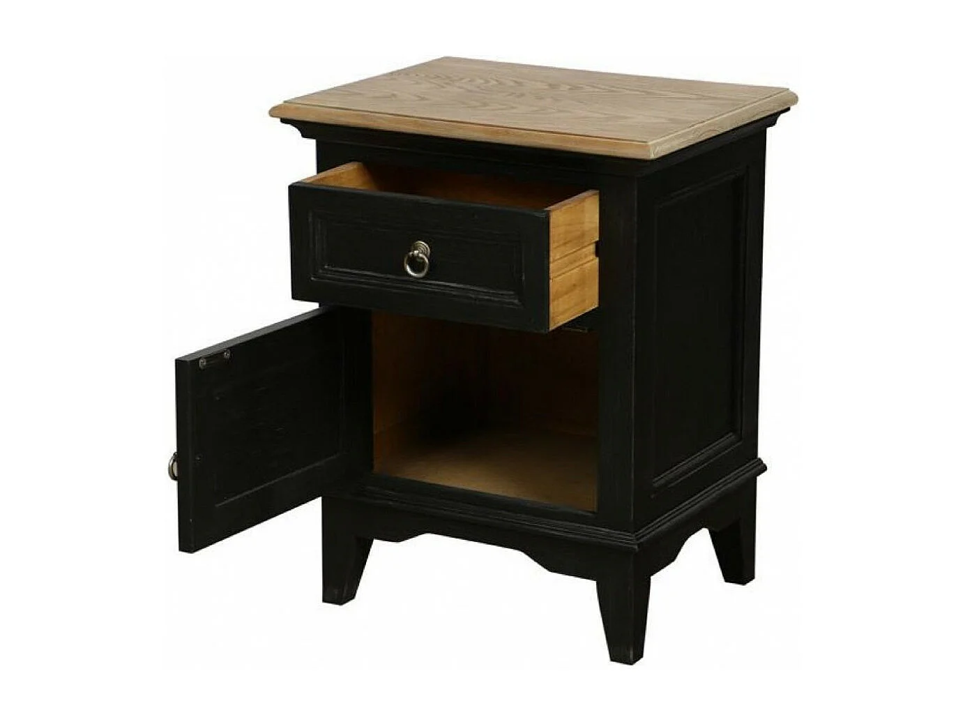Table de chevet 1 tiroir 1 porte ouverture à gauche Bois Noir - Esquisse Interior's