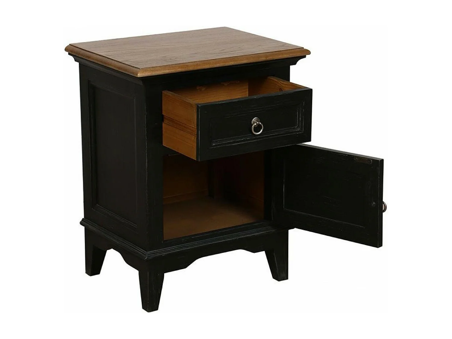 Table de chevet 1 tiroir 1 porte ouverture à droite Bois Noir - Esquisse Interior's