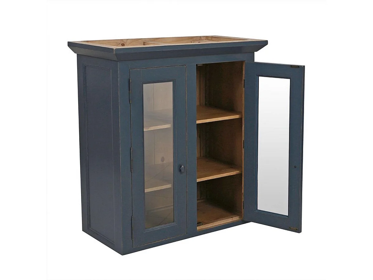 Haut de buffet 2 portes vitrées Bois Bleu - Brocante Interior's
