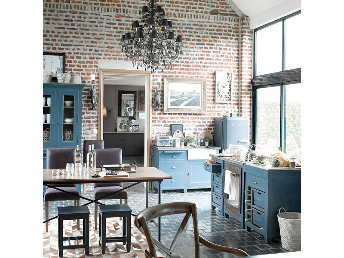 Haut de buffet 2 portes vitrées Bois Bleu - Brocante Interior's