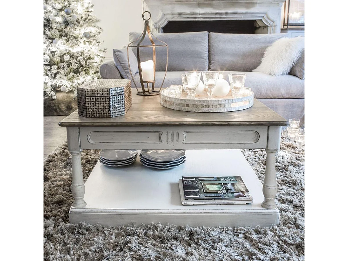 Table basse carrée Bois Blanc - Manoir Interior's