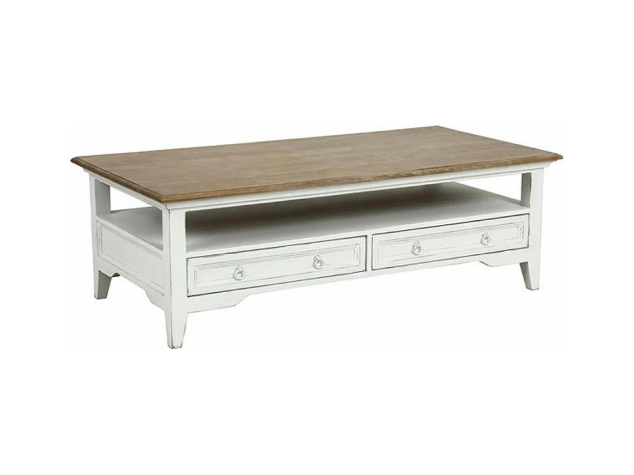 Table basse rectangulaire 2 tiroirs Bois Blanc - Esquisse Interior's