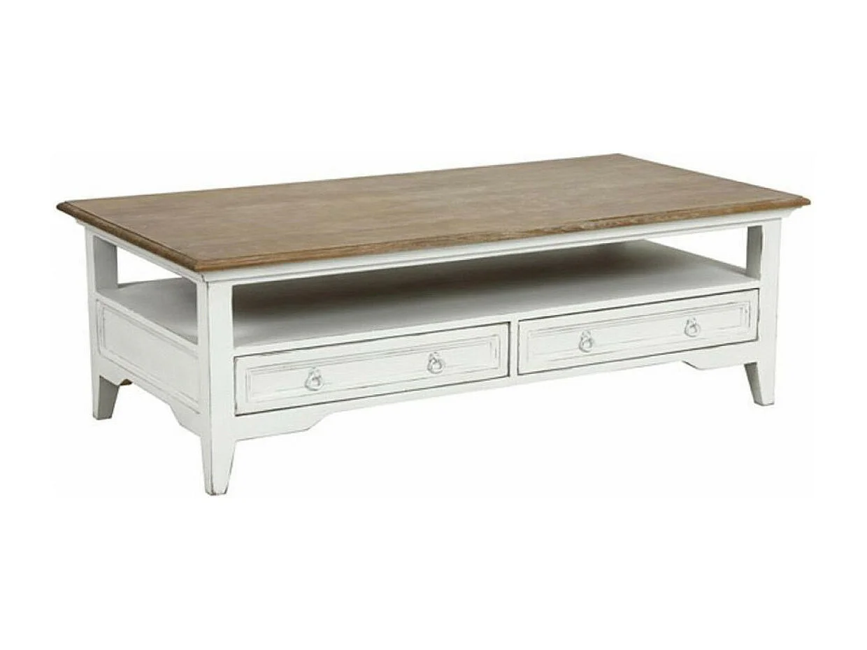 Table basse rectangulaire 2 tiroirs Bois Blanc - Esquisse Interior's