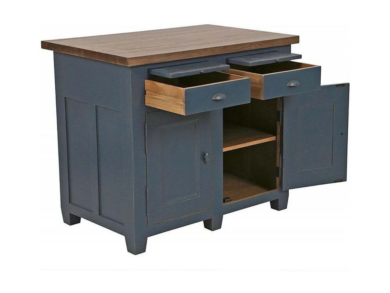 Buffet bas 2 portes 2 tiroirs Bois Bleu - Brocante Interior's