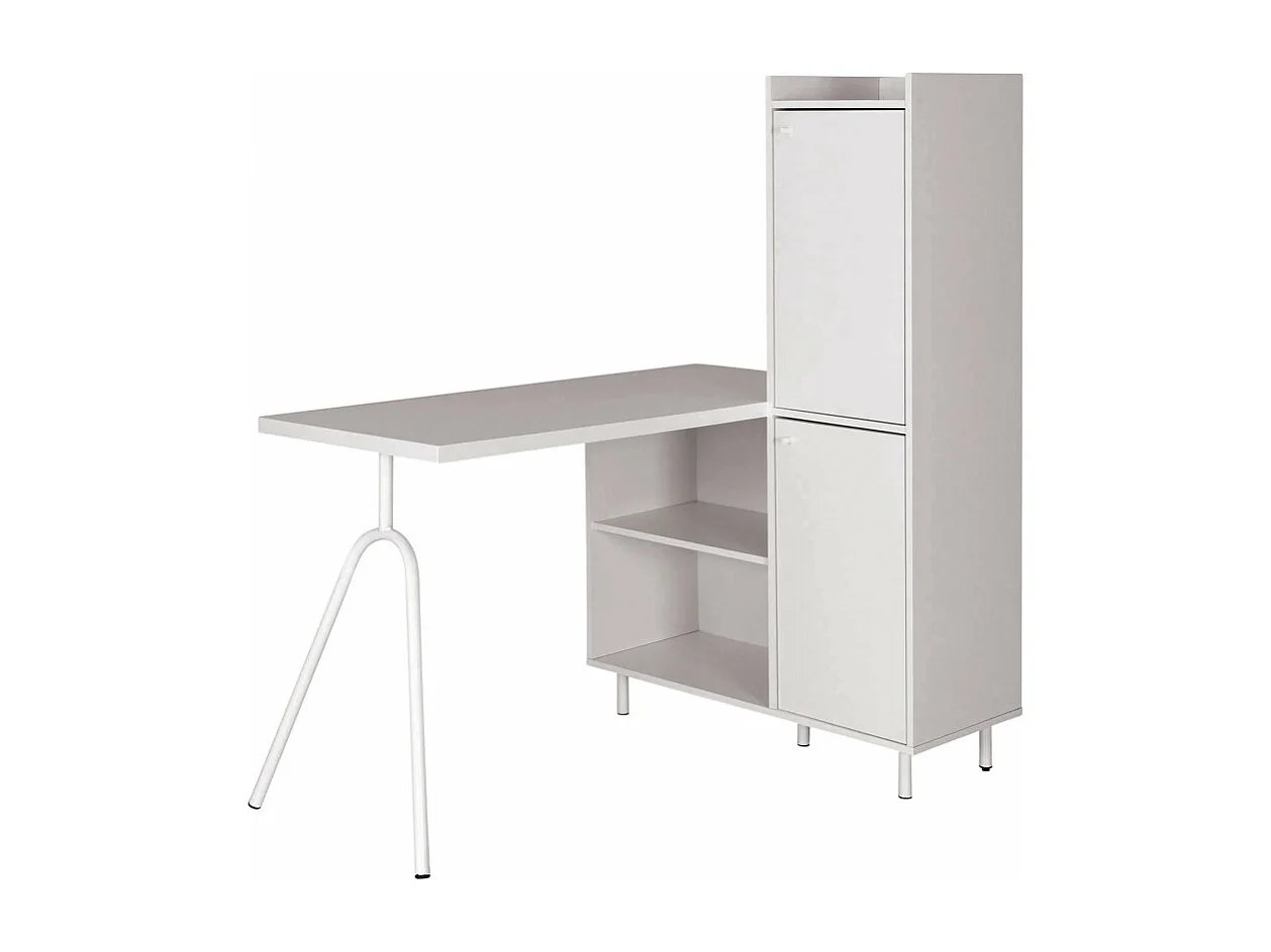 Bureau Pied métallique Arc et Armoire Blancs L 89.8 H 141.5 P 120 cm