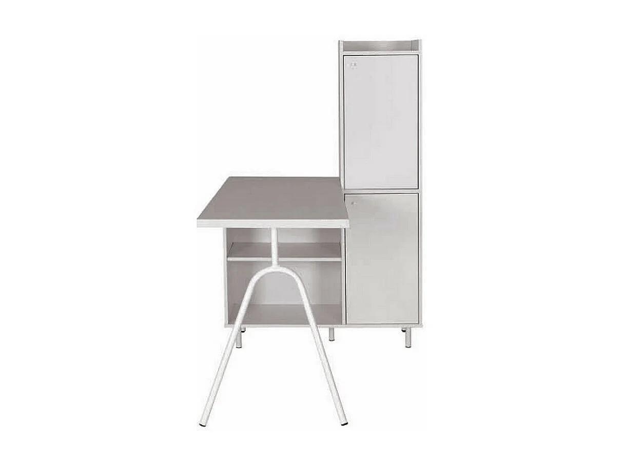 Bureau Pied métallique Arc et Armoire Blancs L 89.8 H 141.5 P 120 cm