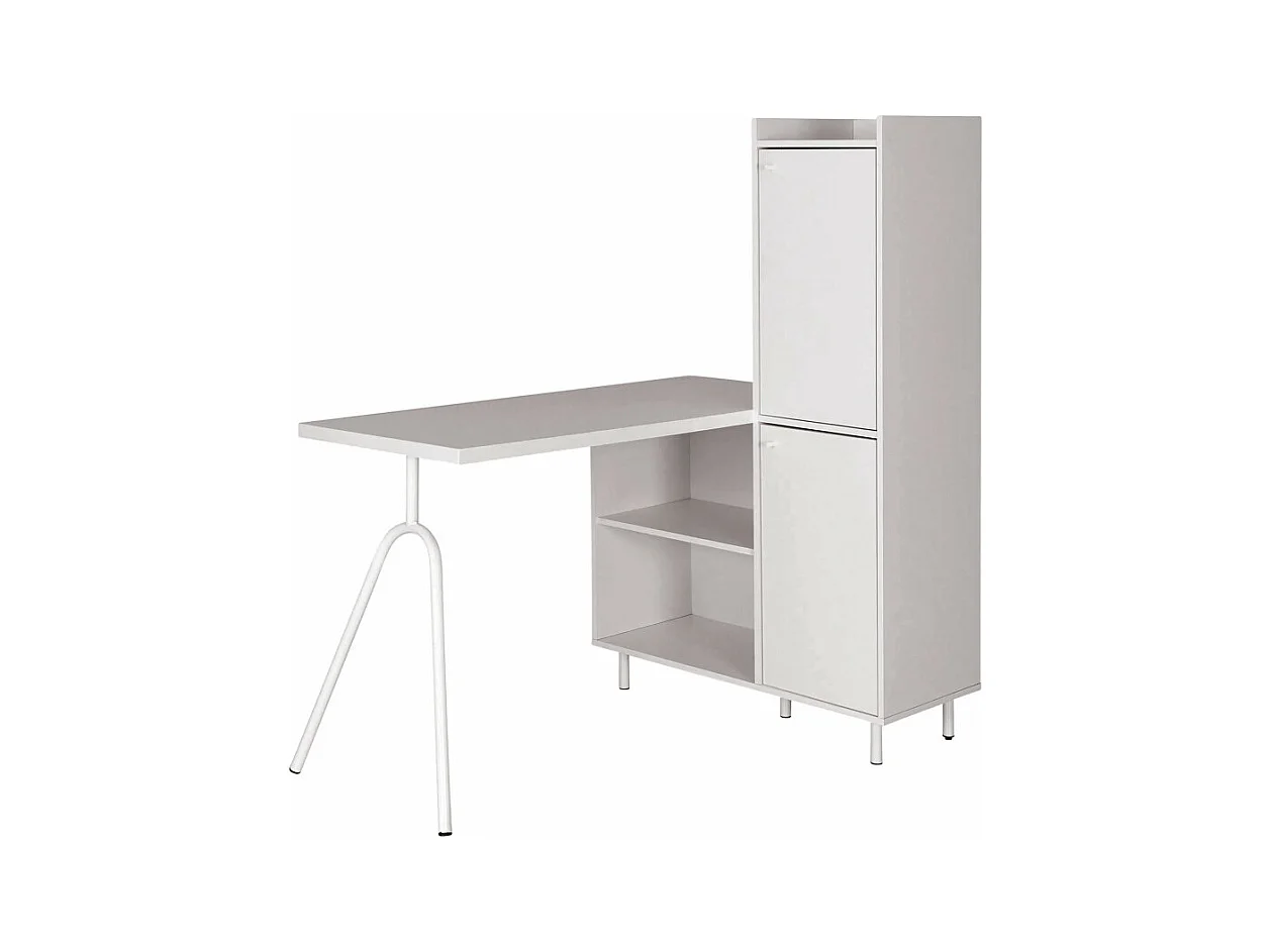 Bureau Pied métallique Arc et Armoire Blancs L 89.8 H 141.5 P 120 cm
