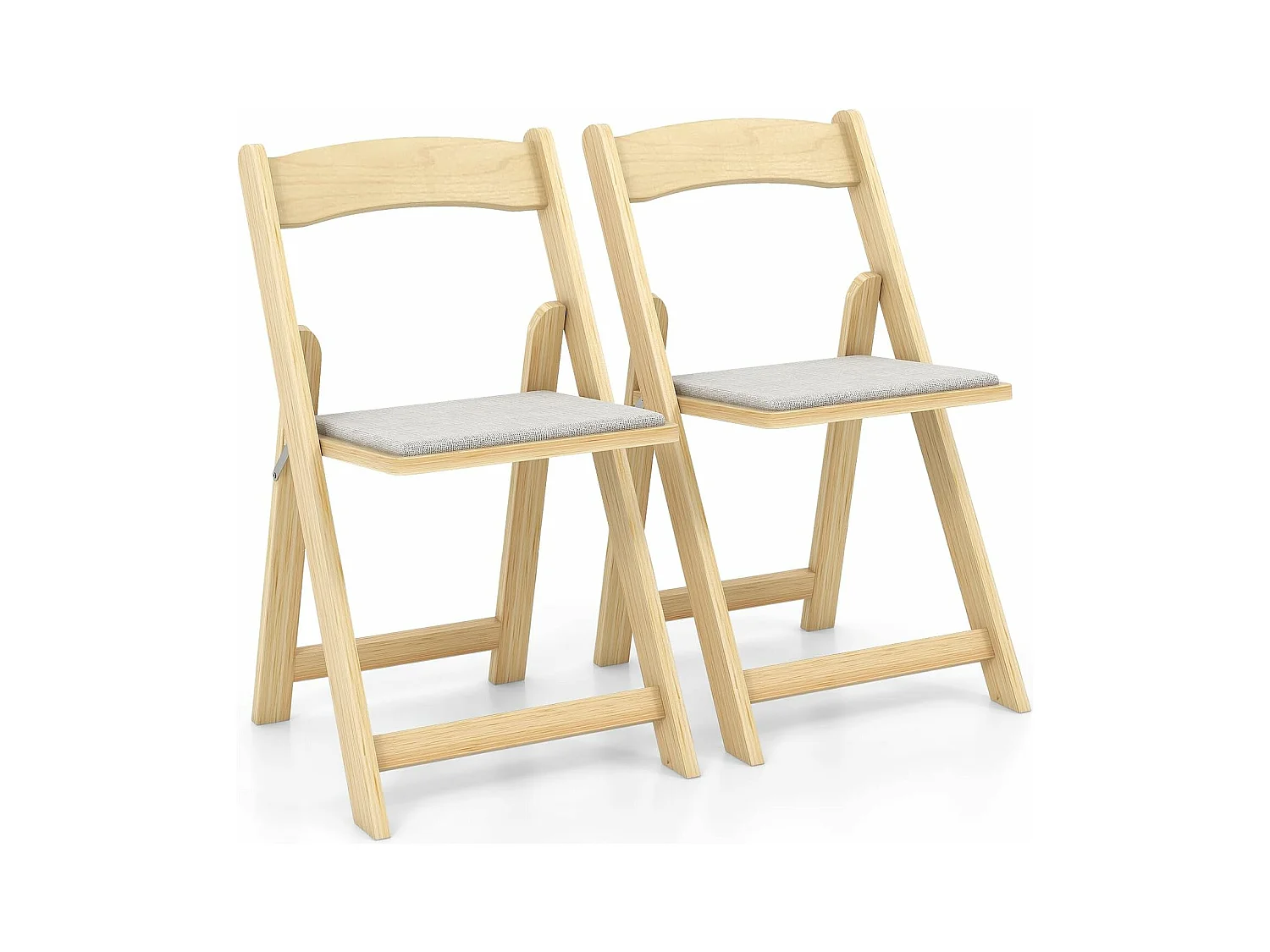 Lot de 2 chaises de salle à manger, chaise pliable avec pieds en bois d'hévéa, naturel