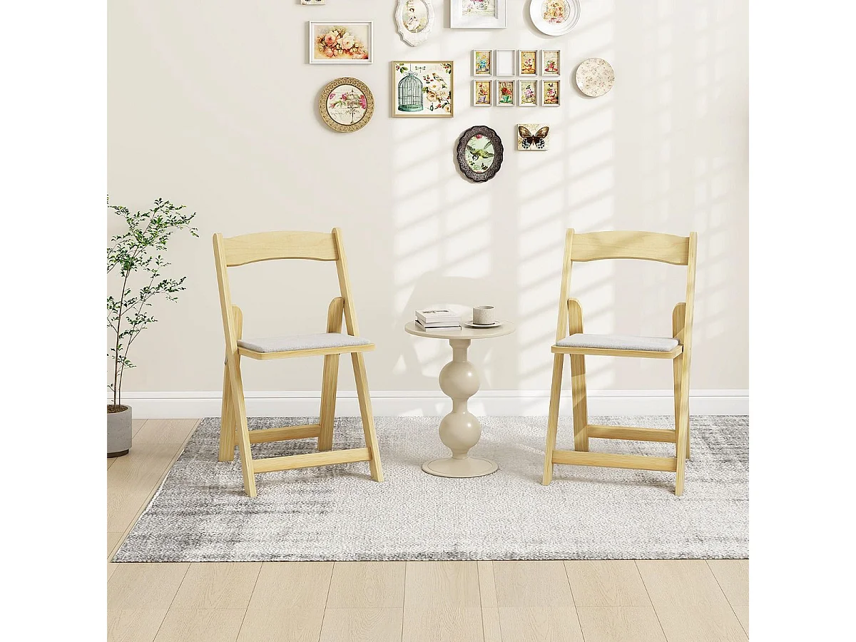 Lot de 2 chaises de salle à manger, chaise pliable avec pieds en bois d'hévéa, naturel
