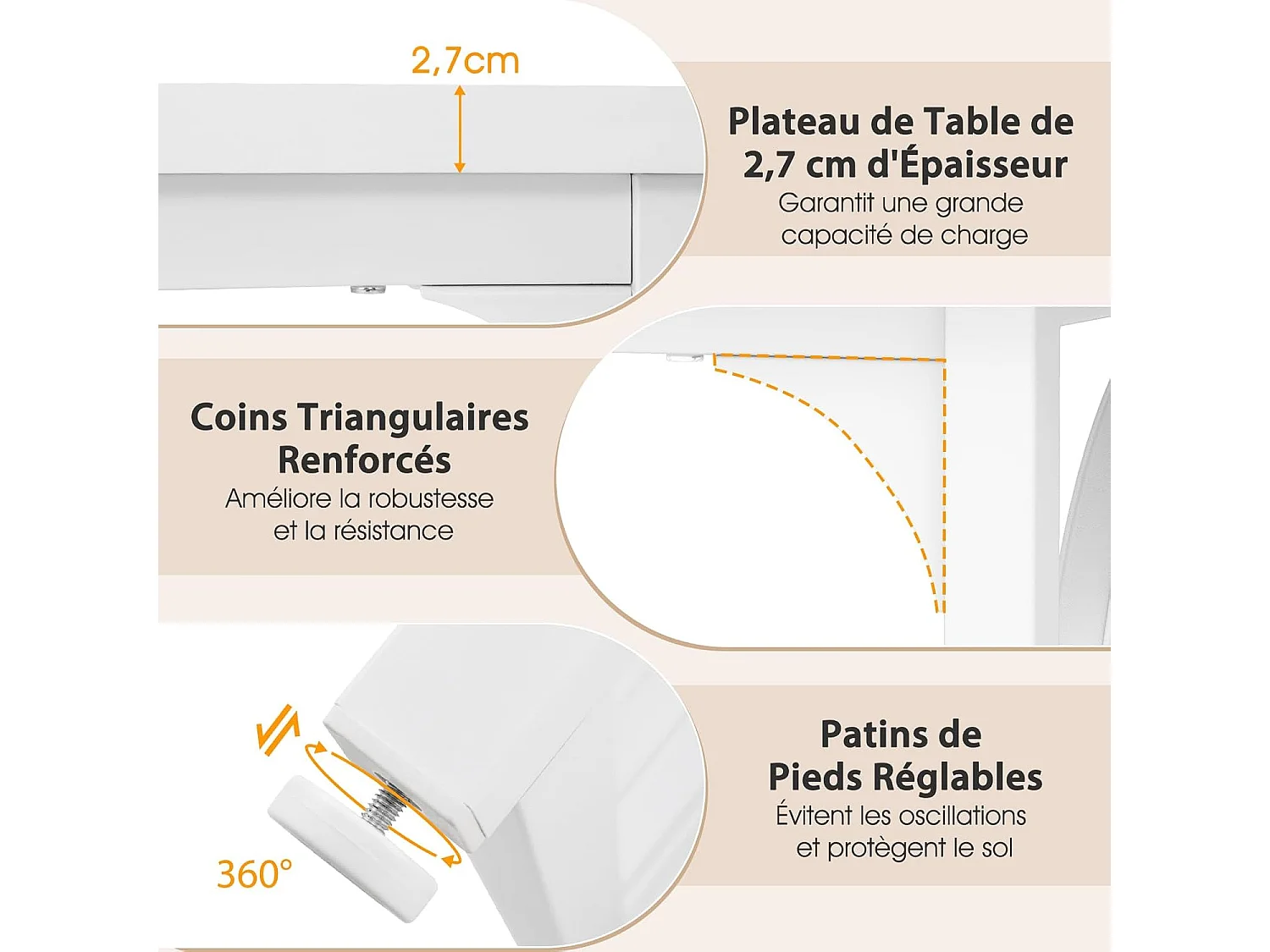 Table salle à manger de 160 cm pour 6-8 personnes,rectangulaire avec pieds en métal,blanc