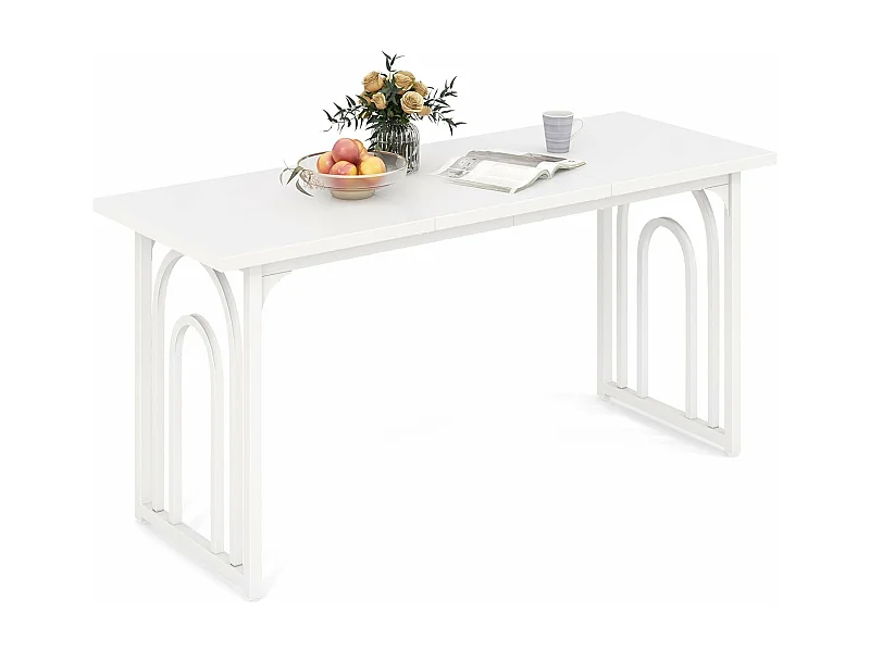 Table salle à manger de 160 cm pour 6-8 personnes,rectangulaire avec pieds en métal,blanc