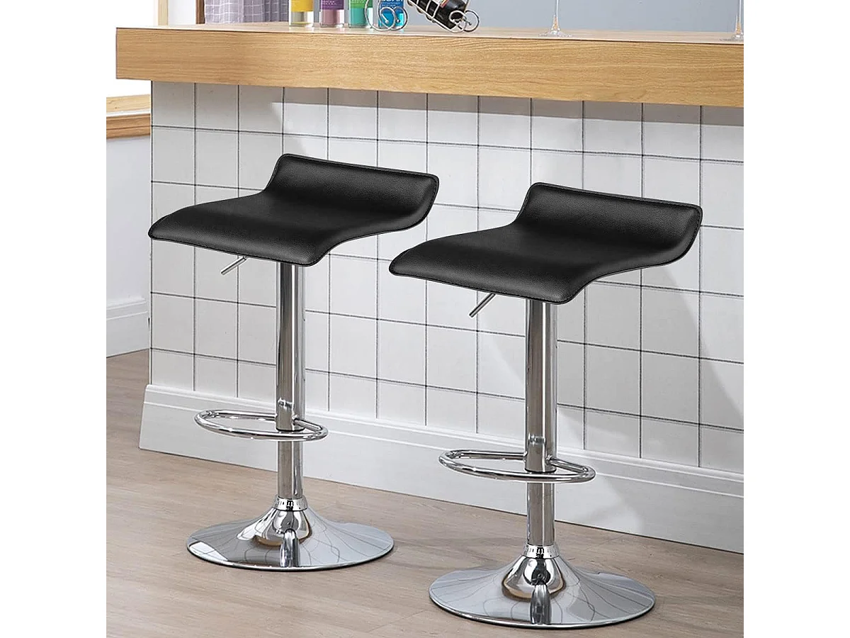 Tabouret de Bar  Lot de 2, Chaise Bar, Hauteur Réglable, Chaise Bar Cuisine en Cuir PU, Rotatif sur 360°, Repose-Pieds, Cadre en Acier  (Noir)