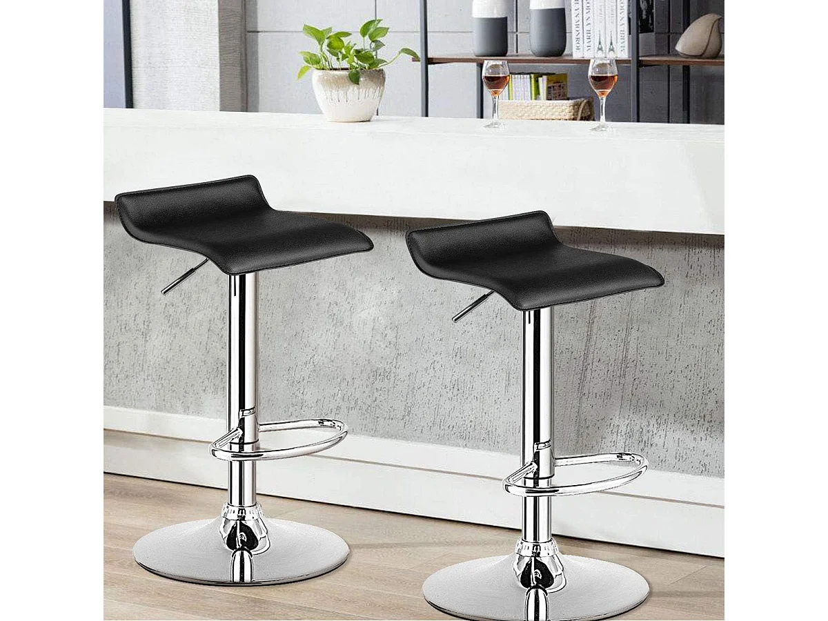 Tabouret de Bar  Lot de 2, Chaise Bar, Hauteur Réglable, Chaise Bar Cuisine en Cuir PU, Rotatif sur 360°, Repose-Pieds, Cadre en Acier  (Noir)