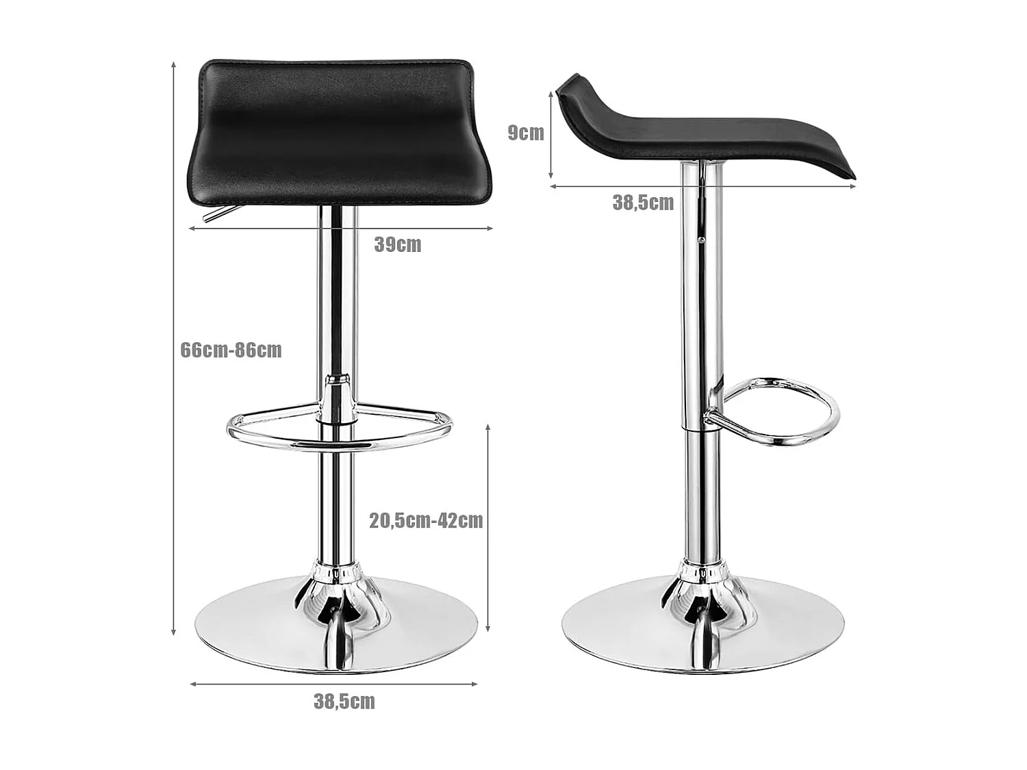Barkruk, barstoel set van 2, verstelbare hoogte, PU lederen keukenbarstoel, 360° draaibaar, voetsteun, stalen frame (zwart)