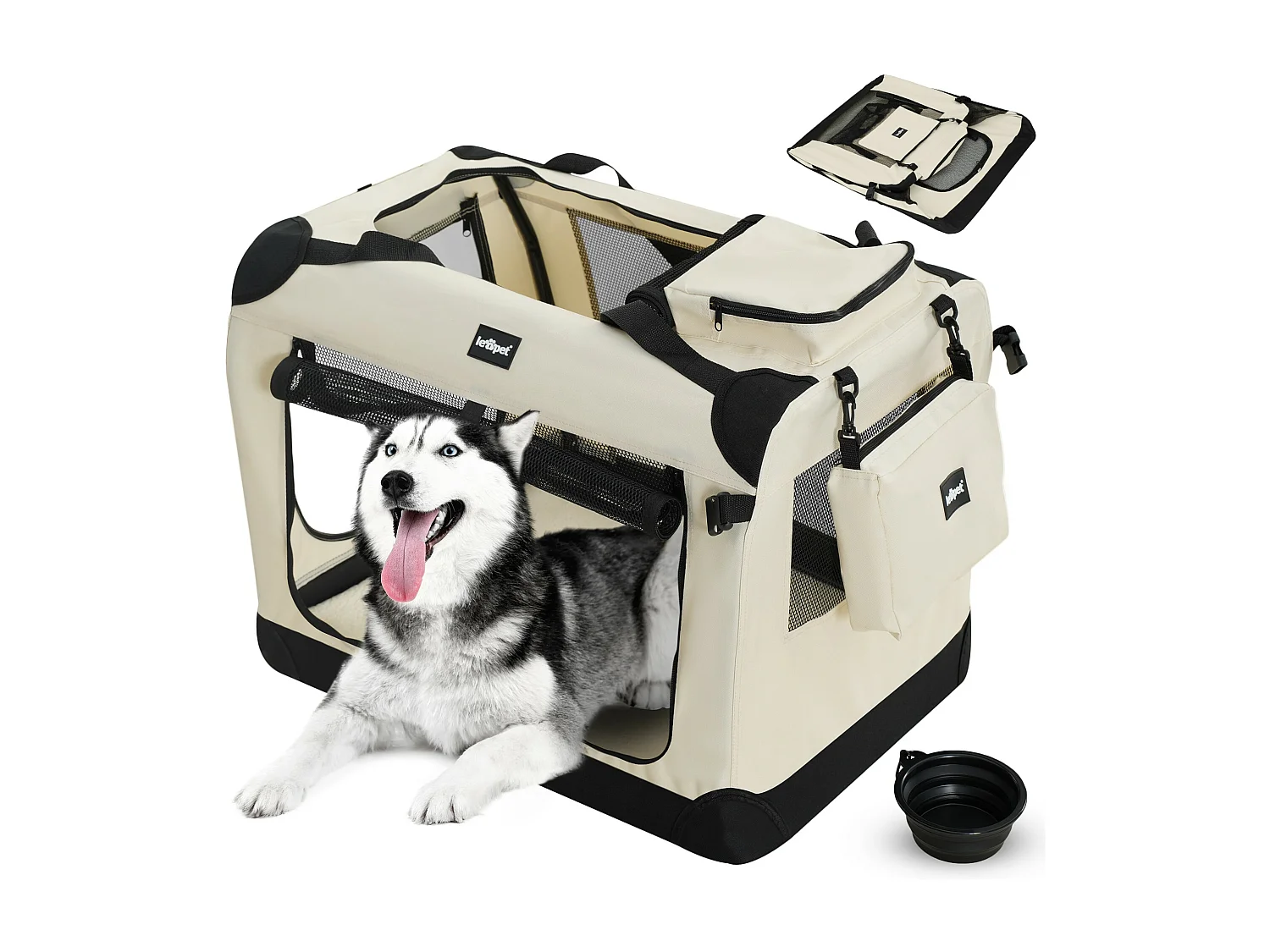 Floraya - Reistas voor honden en katten XXL - 91.4 x 63.5 x 63.5 cm - Beige