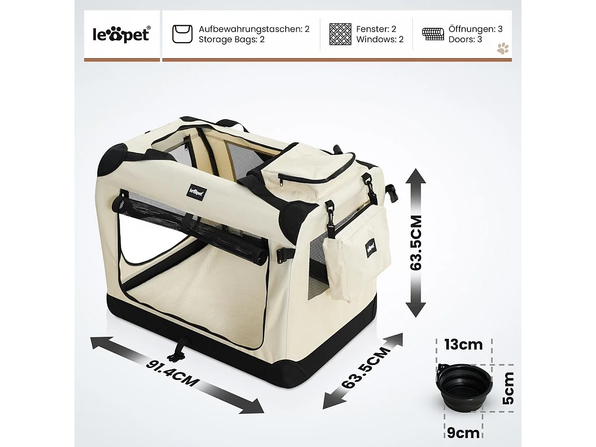 Floraya - Reistas voor honden en katten XXL - 91.4 x 63.5 x 63.5 cm - Beige