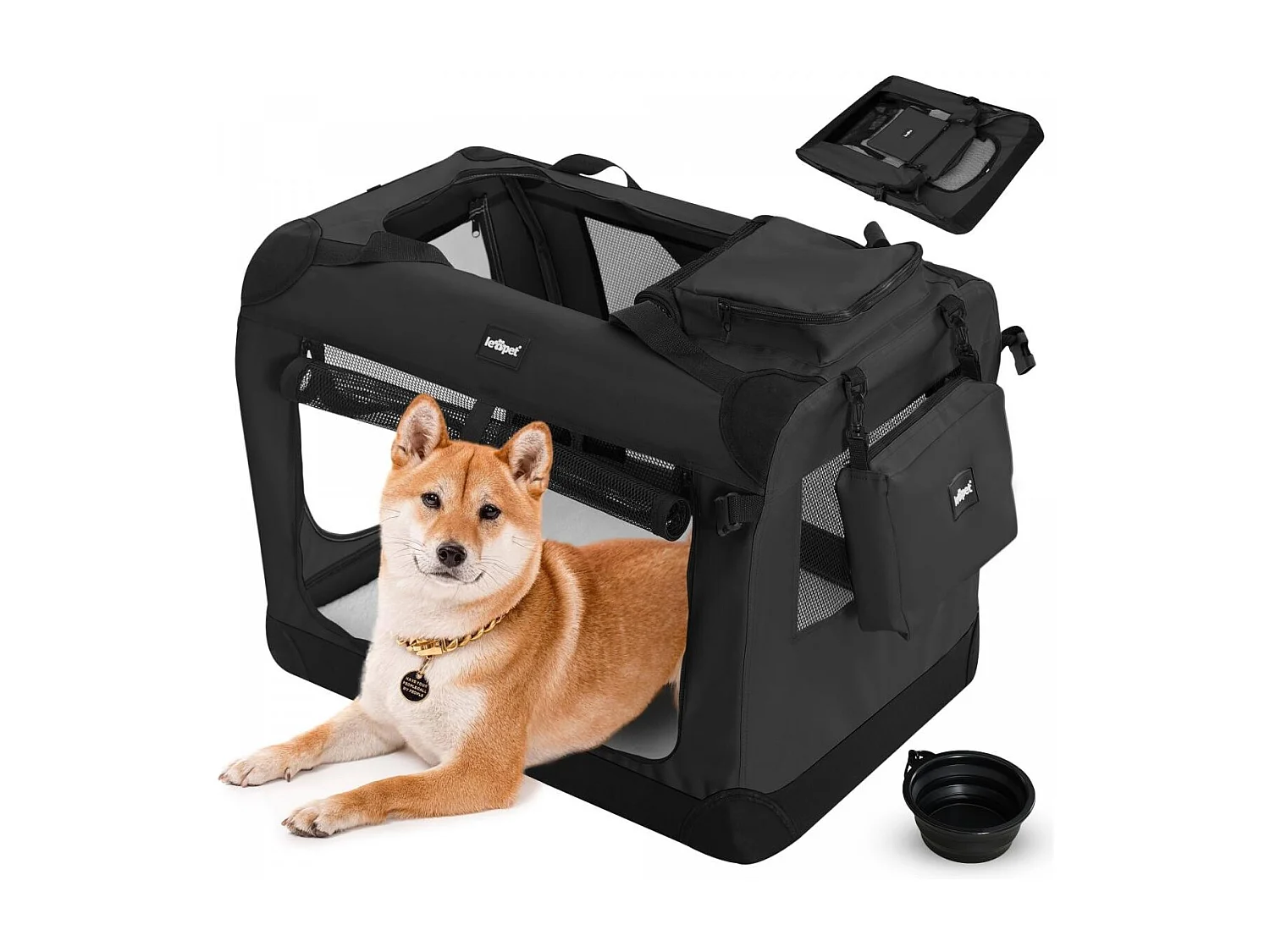 Floraya - Reistas voor honden en katten L - 70x52x52 cm - Zwart