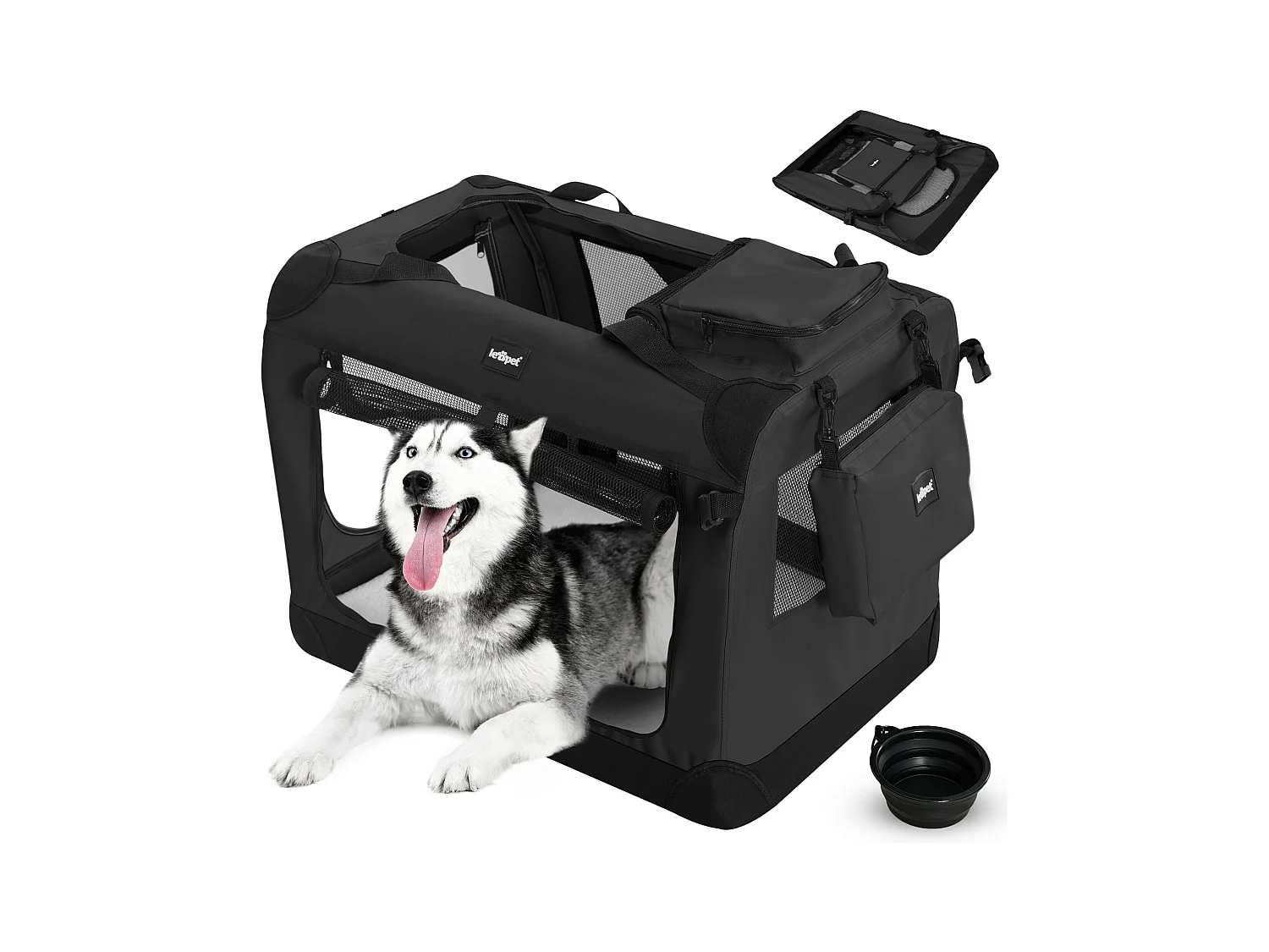 Floraya - Reistas voor honden en katten XXL - 91.4 x 63.5 x 63.5 cm - Zwart