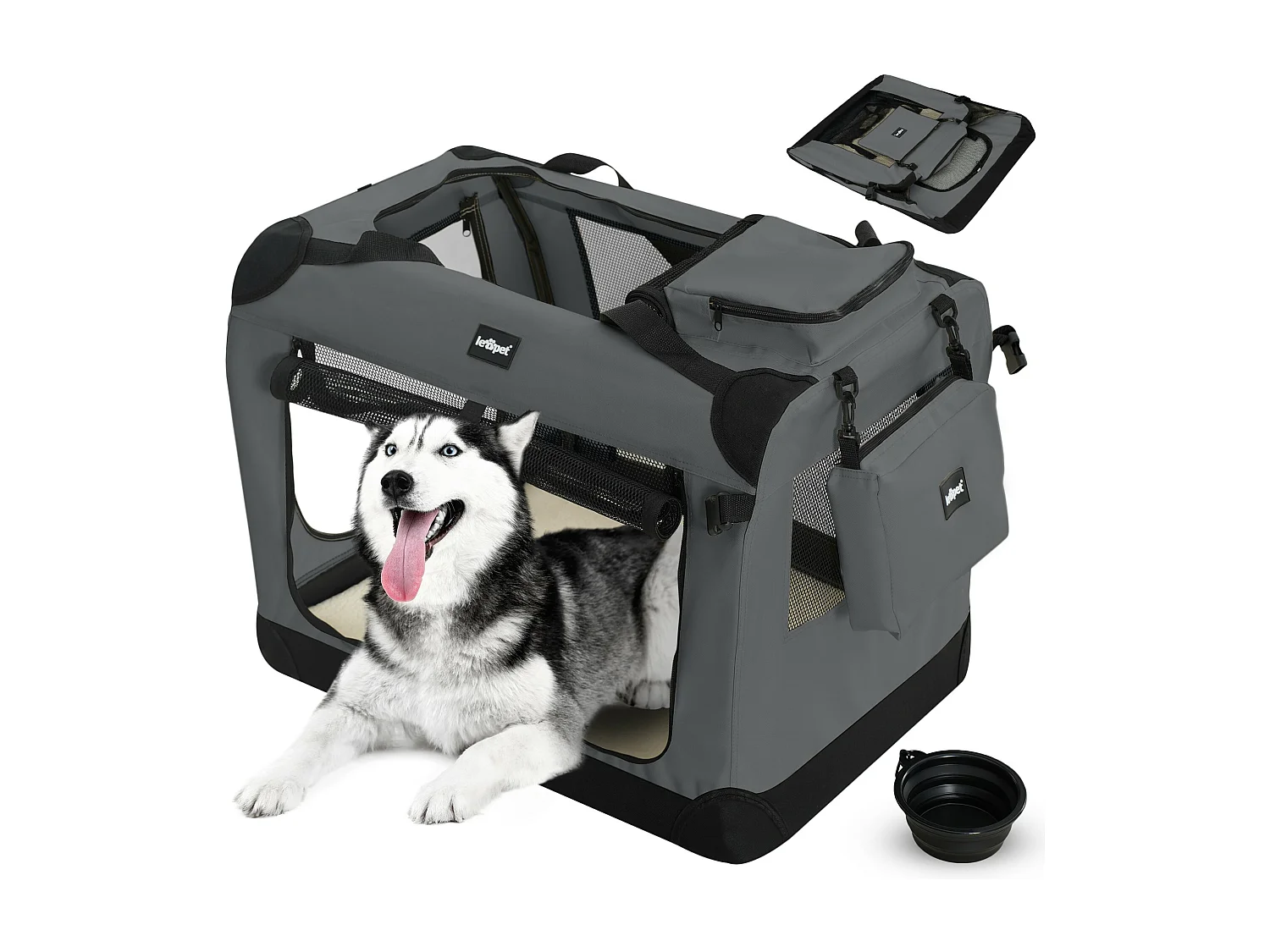 Floraya - Reistas voor honden en katten XXL - 91.4 x 63.5 x 63.5 cm - Antraciet